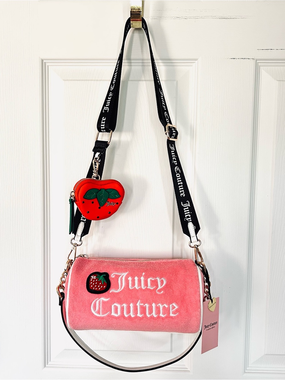 Juicy Couture Sweet “N” Juicy Pink Mini Barrel Bag w/ Strawberry Coin Pouch NWT